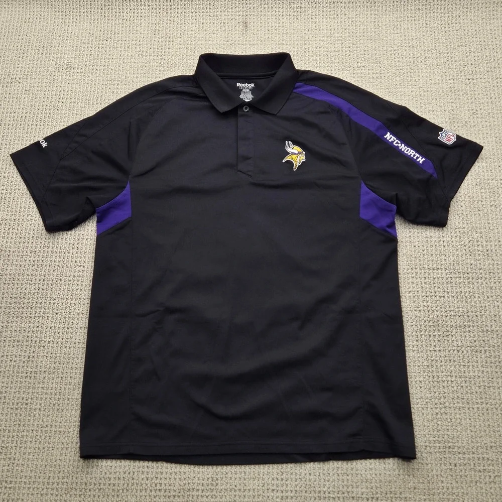 Reebok Play Dry‎ NFL Minnesota Vikings Polo Shirt NFL Football Black Mens Large